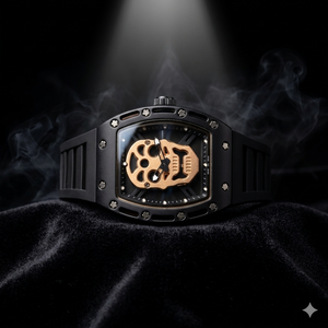 Luxury skull skeleton sport wristwatch with matte finish and silicone strap