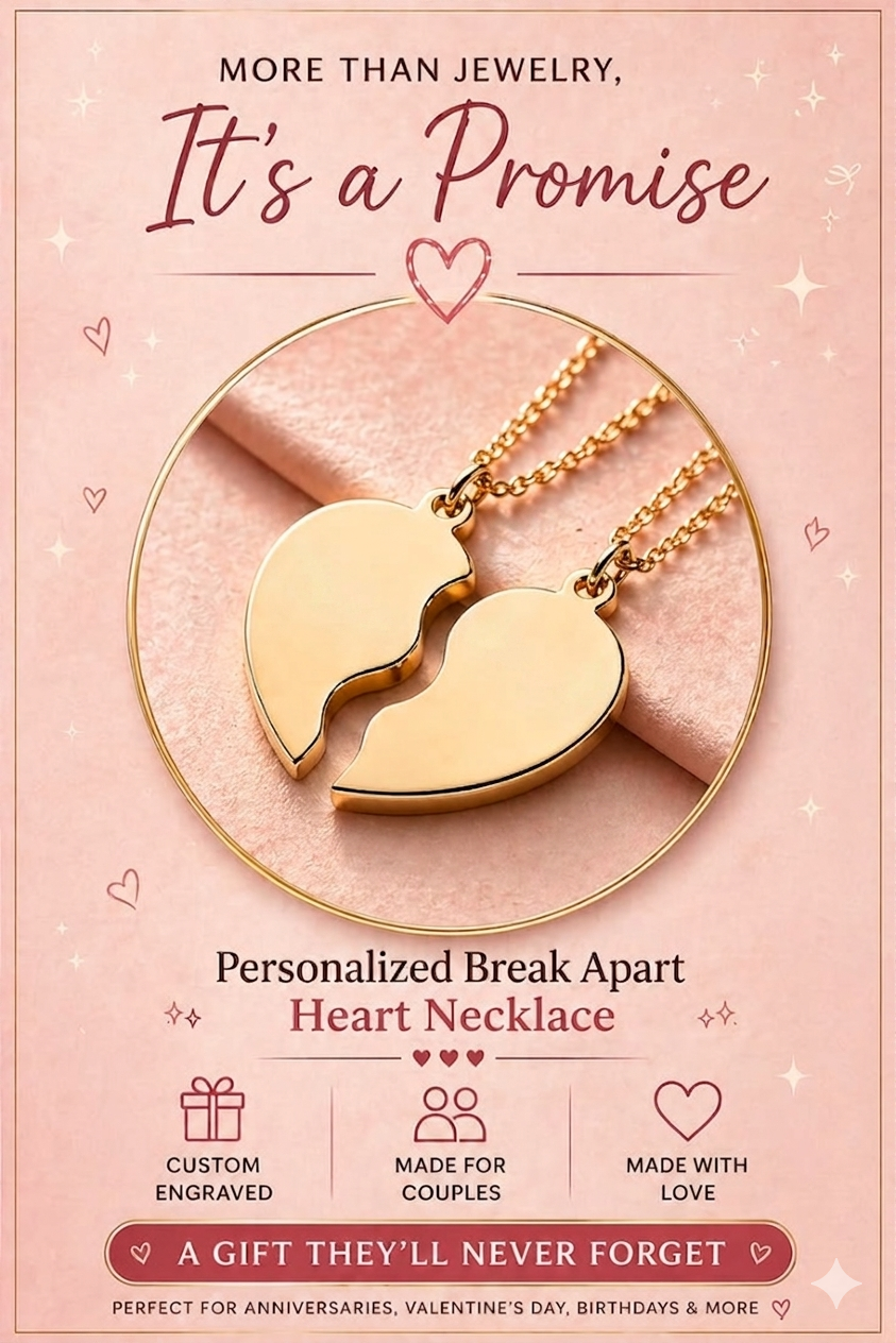Personalized "Two Halves, One Heart" Break-Apart Necklace Set Elite Vibe
