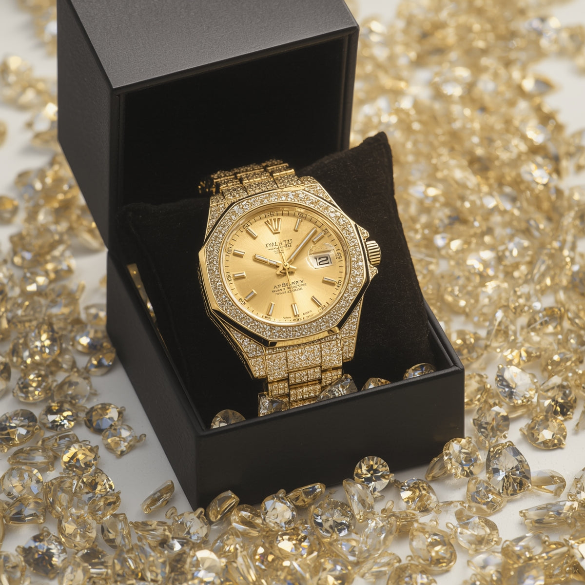 Luxury Iced-Out Gold Watch for Men & Women | Diamond-Studded Crystal Bezel & Bracelet | Quartz Movement | Unisex Designer Style | Perfect Gift Elite Vibe