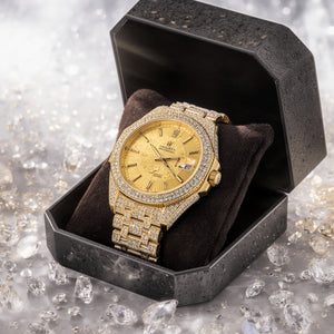 Luxury Iced-Out Gold Watch for Men & Women | Diamond-Studded Crystal Bezel & Bracelet | Quartz Movement | Unisex Designer Style | Perfect Gift Elite Vibe