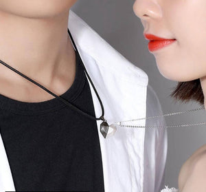 Magnetic Heart Couple Necklace Set — Silver & Black Stainless Steel Pendant | His & Hers Matching Jewelry Elite Vibe