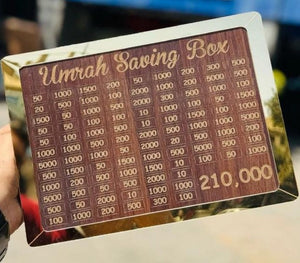 Wooden Umrah Saving Box – Premium 210,000 Goal Money Box Elite Vibe