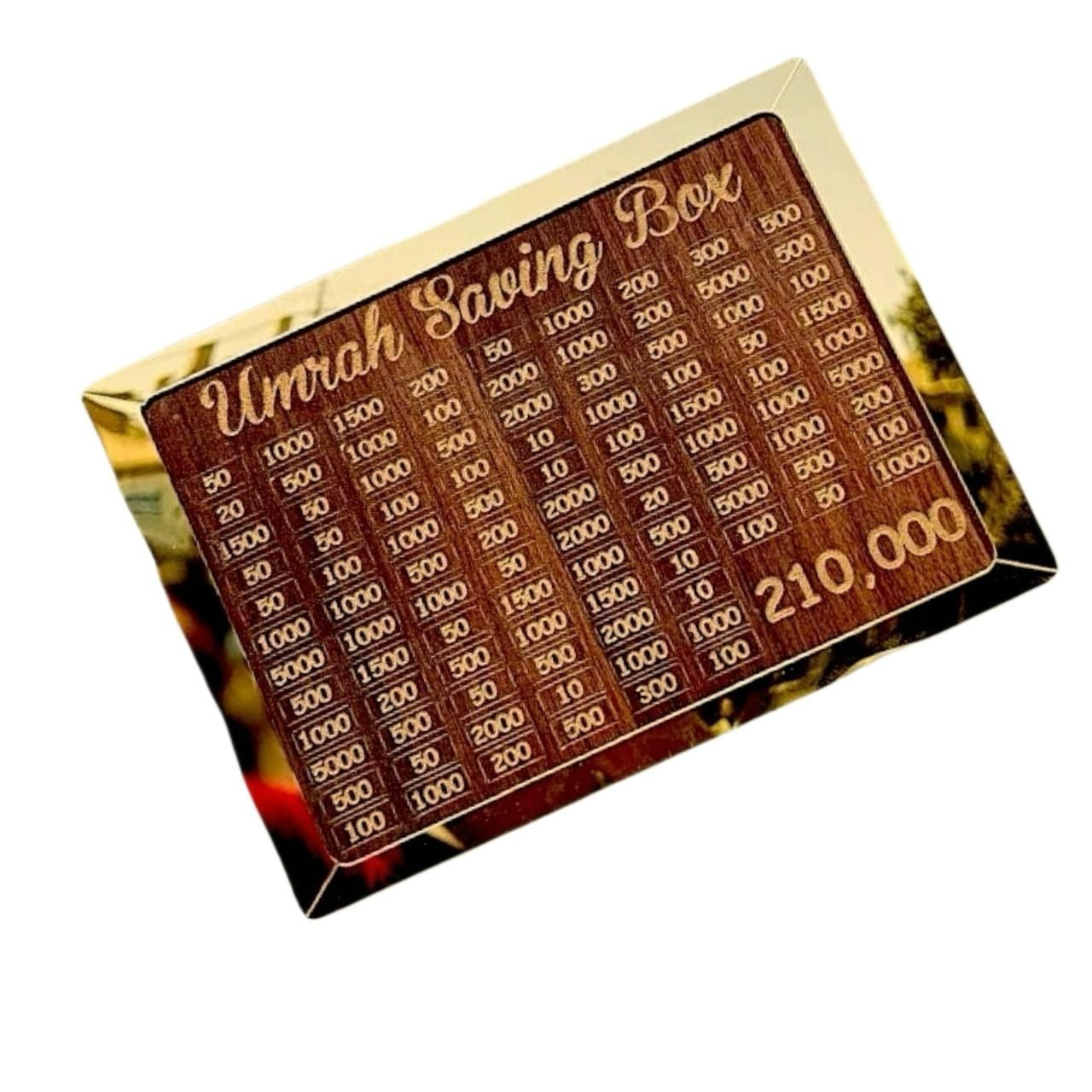 Wooden Umrah Saving Box – Premium 210,000 Goal Money Box Elite Vibe