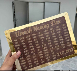 Wooden Umrah Saving Box – Premium 210,000 Goal Money Box Elite Vibe