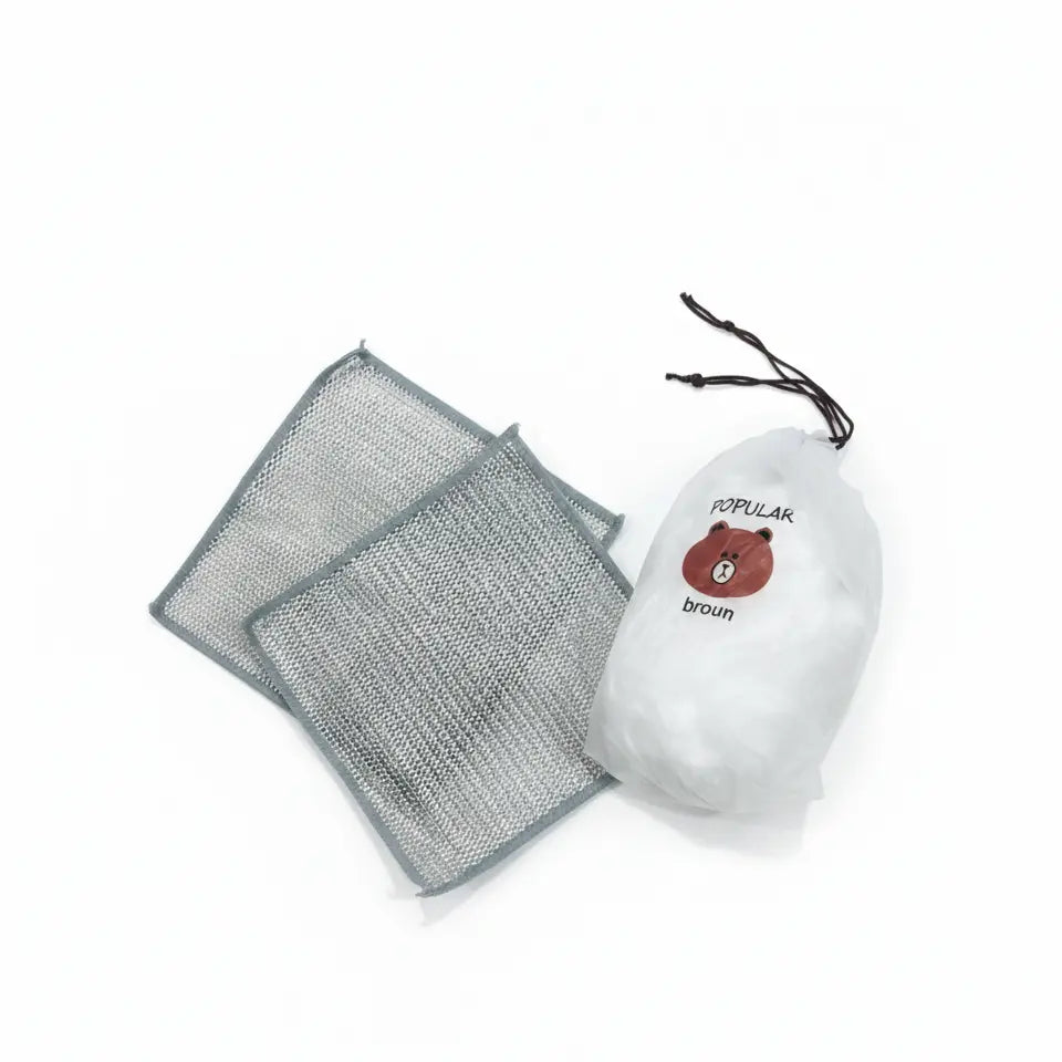 Combo Deal – 2 Pcs Metal Wire Cleaning Cloths with 1 Bear Design Food Cover Packet Elite Vibe