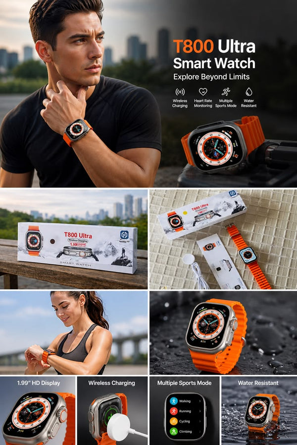t800 Ultra Smart Watch Series Bluetooth Call Smartwatch With Ocean Strap Wireless Charging Best Battery Timing Elite Vibe