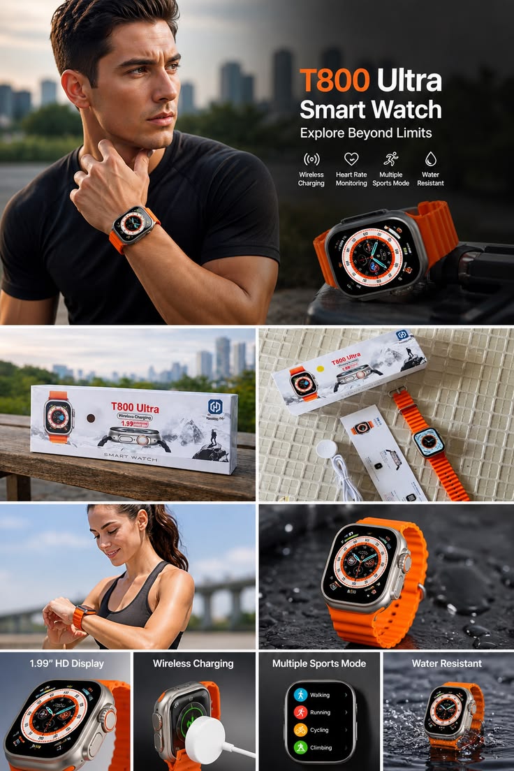 t800 Ultra Smart Watch Series Bluetooth Call Smartwatch With Ocean Strap Wireless Charging Best Battery Timing Elite Vibe