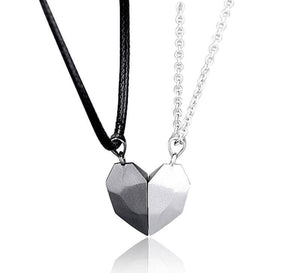 Magnetic Heart Couple Necklace Set — Silver & Black Stainless Steel Pendant | His & Hers Matching Jewelry Elite Vibe