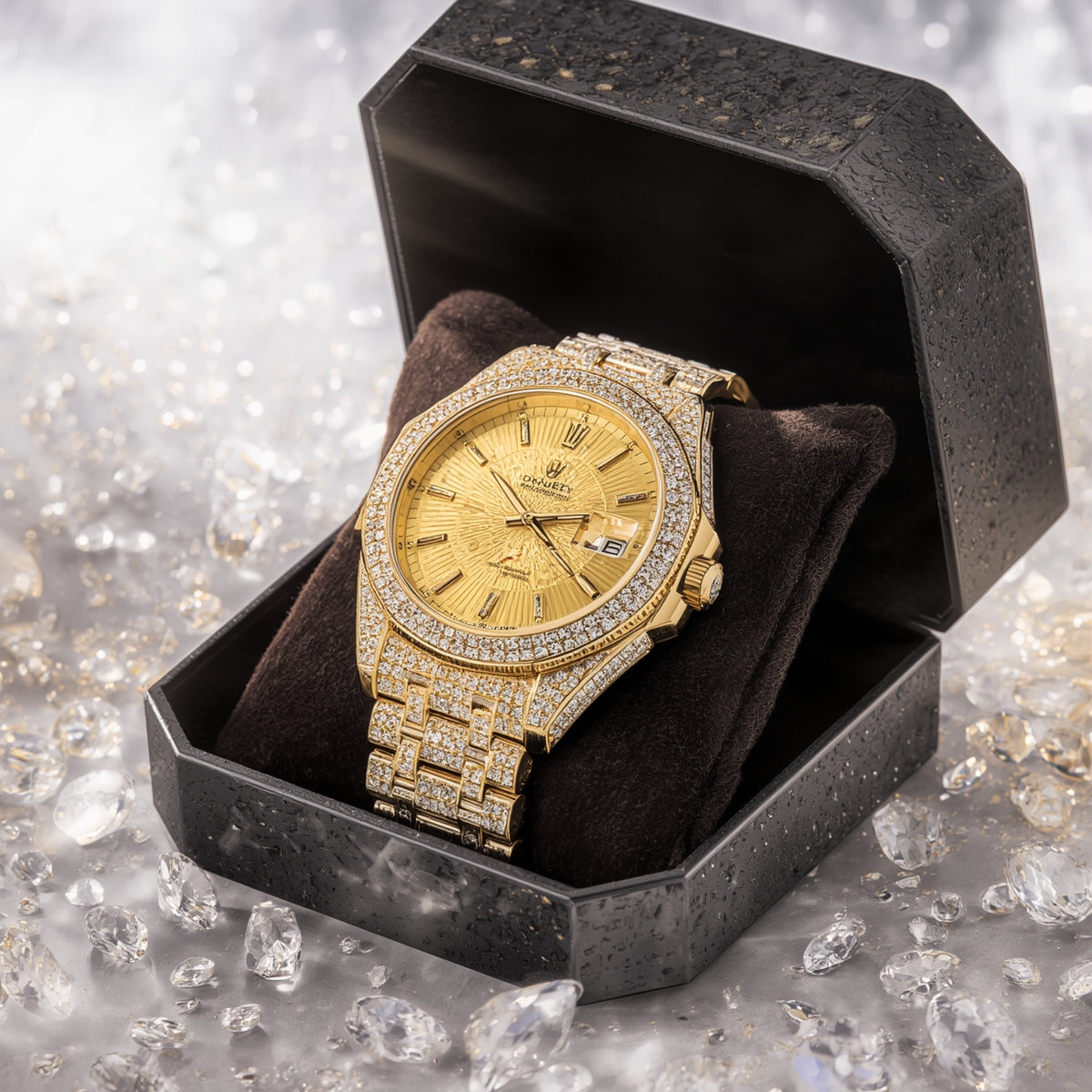 Luxury Iced-Out Gold Watch for Men & Women | Diamond-Studded Crystal Bezel & Bracelet | Quartz Movement | Unisex Designer Style | Perfect Gift Elite Vibe