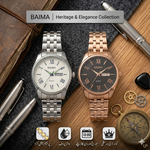 Baima Quartz Stainless Steel Wristwatch With Roman Numerals And Day Date Working Display Elite Vibe