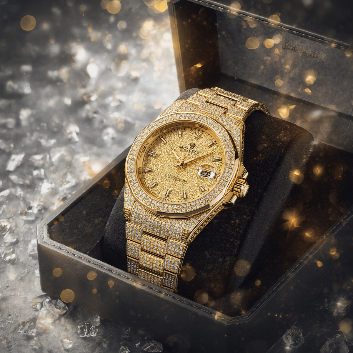 Luxury Iced-Out Gold Watch for Men & Women | Diamond-Studded Crystal Bezel & Bracelet | Quartz Movement | Unisex Designer Style | Perfect Gift Elite Vibe