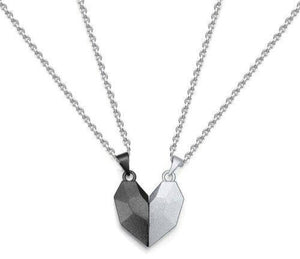 Magnetic Heart Couple Necklace Set — Silver & Black Stainless Steel Pendant | His & Hers Matching Jewelry Elite Vibe
