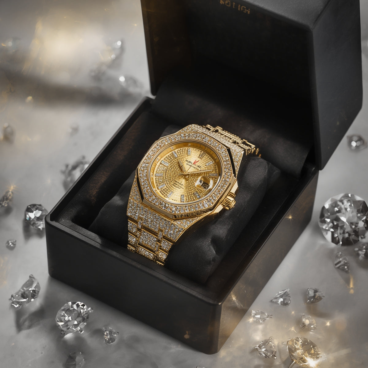 Luxury Iced-Out Gold Watch for Men & Women | Diamond-Studded Crystal Bezel & Bracelet | Quartz Movement | Unisex Designer Style | Perfect Gift Elite Vibe